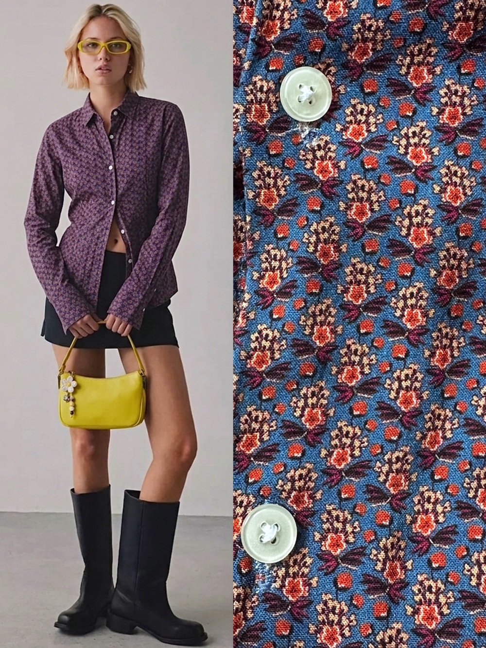 ZARA Rayon Floral Print Long-Sleeve Shirt Size Small